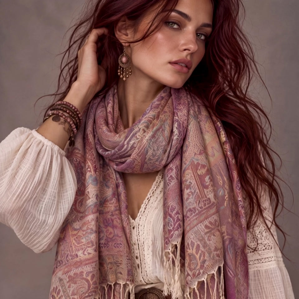 Cream Blush Pink Paisley Autumn Winter Scarf