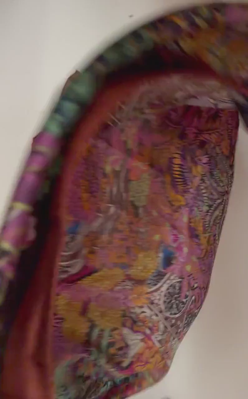 Pink and Brown Botanical Scarf, Ornate Garden Print Wrap with Rust Border
