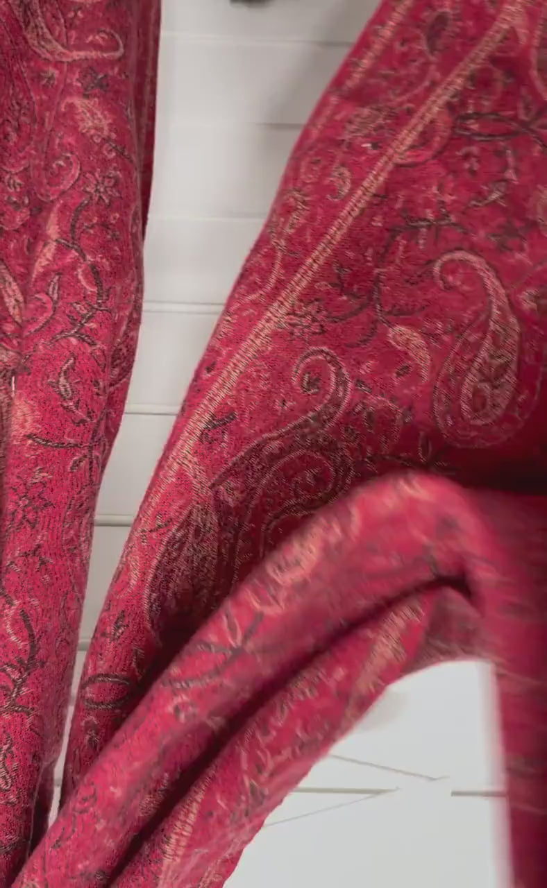 Red Paisley Reversible Winter Scarf, Bohemian Wrap Vintage Ornamental Shawl, Soft Warm Women Gift