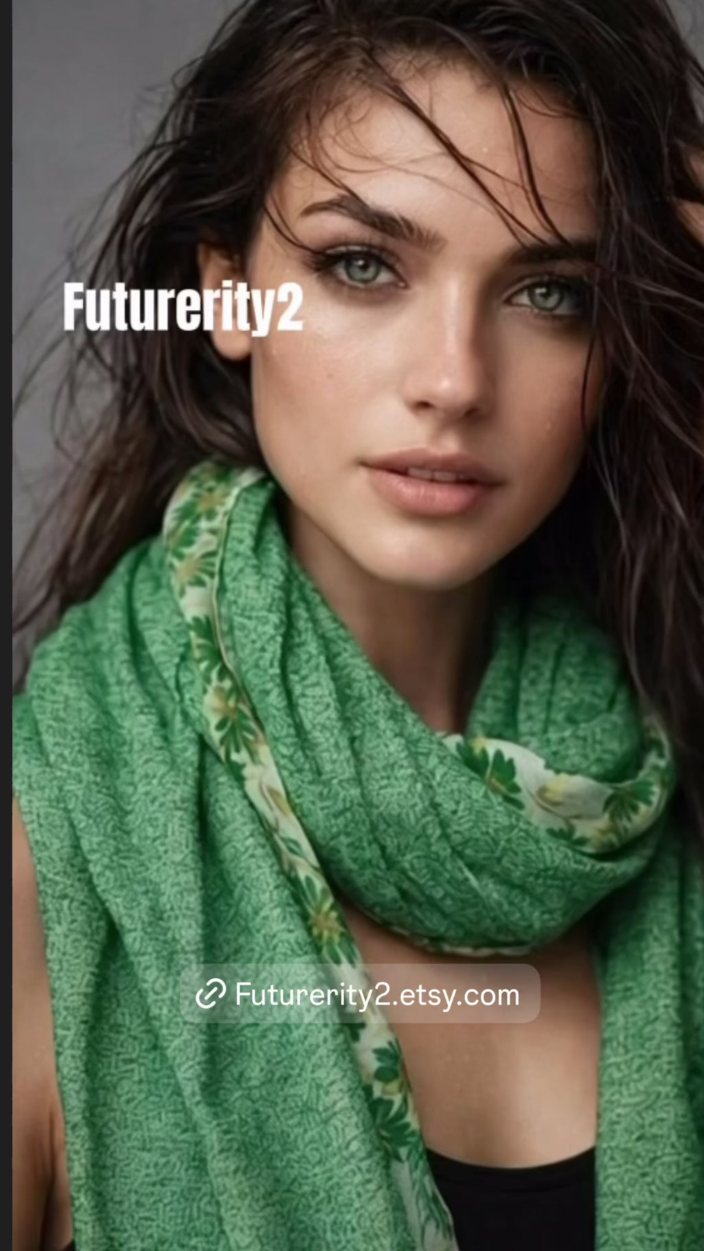 Green Floral Lightweight Cotton Scarf,Summer Wrap for Women