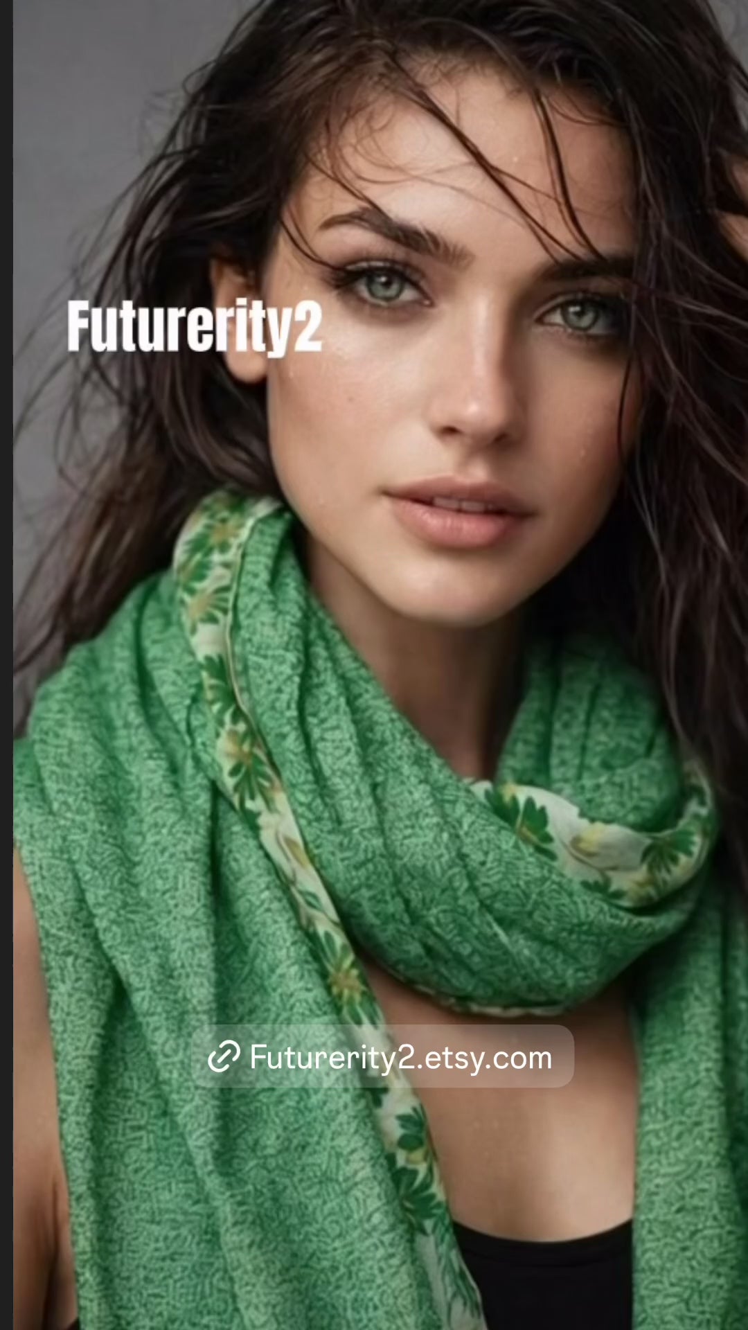 Green Floral Lightweight Cotton Scarf,Summer Wrap for Women