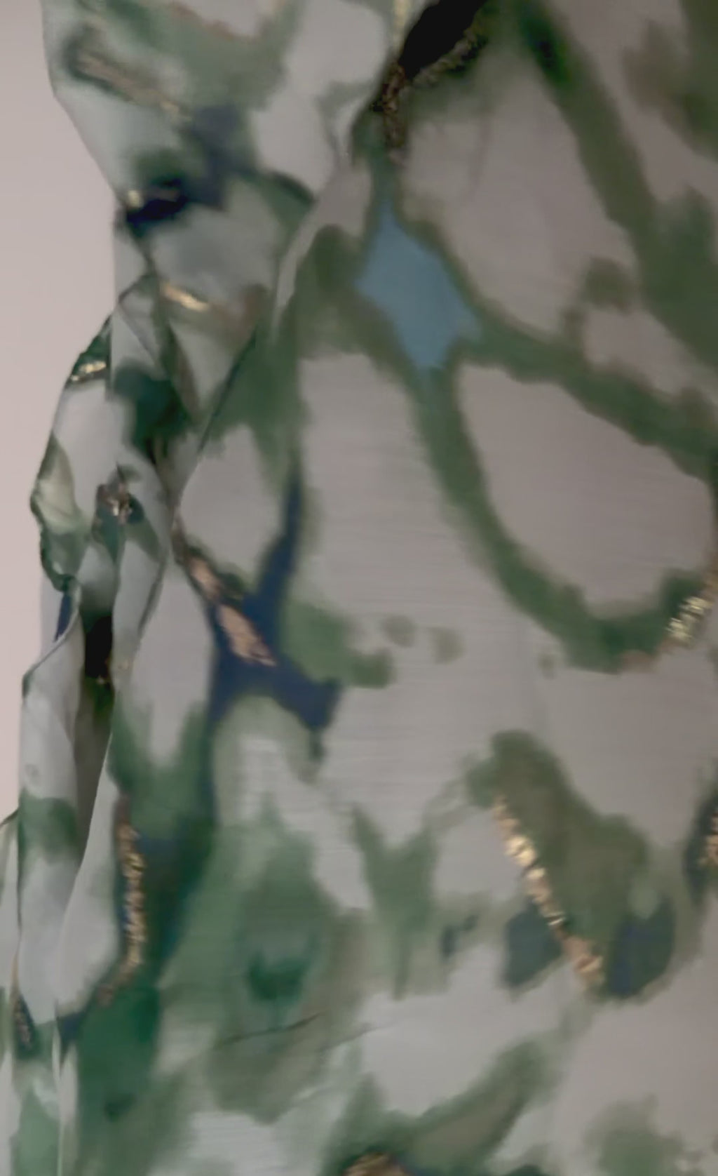Green Marble Effect Cotton Scarf for Women,Lightweight Summer Wrap with Gold Accents