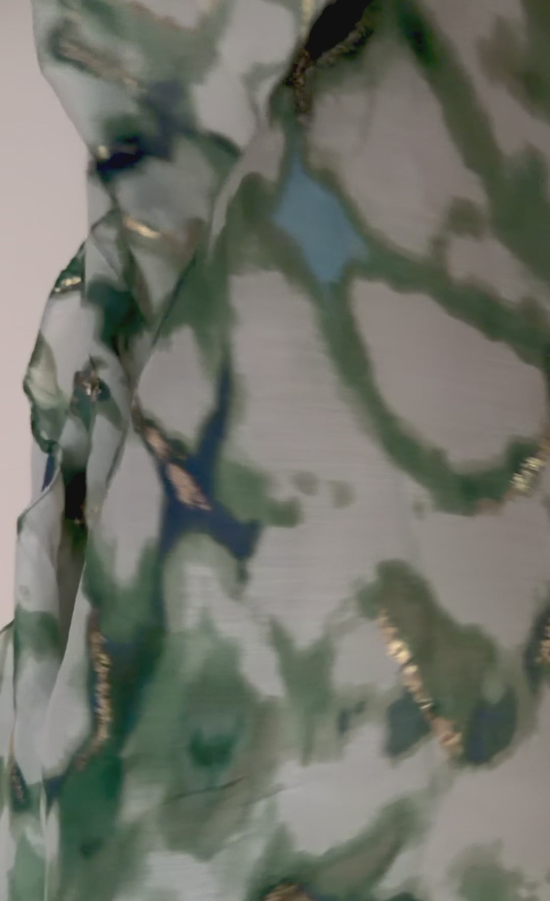 Green Marble Effect Cotton Scarf for Women,Lightweight Summer Wrap with Gold Accents