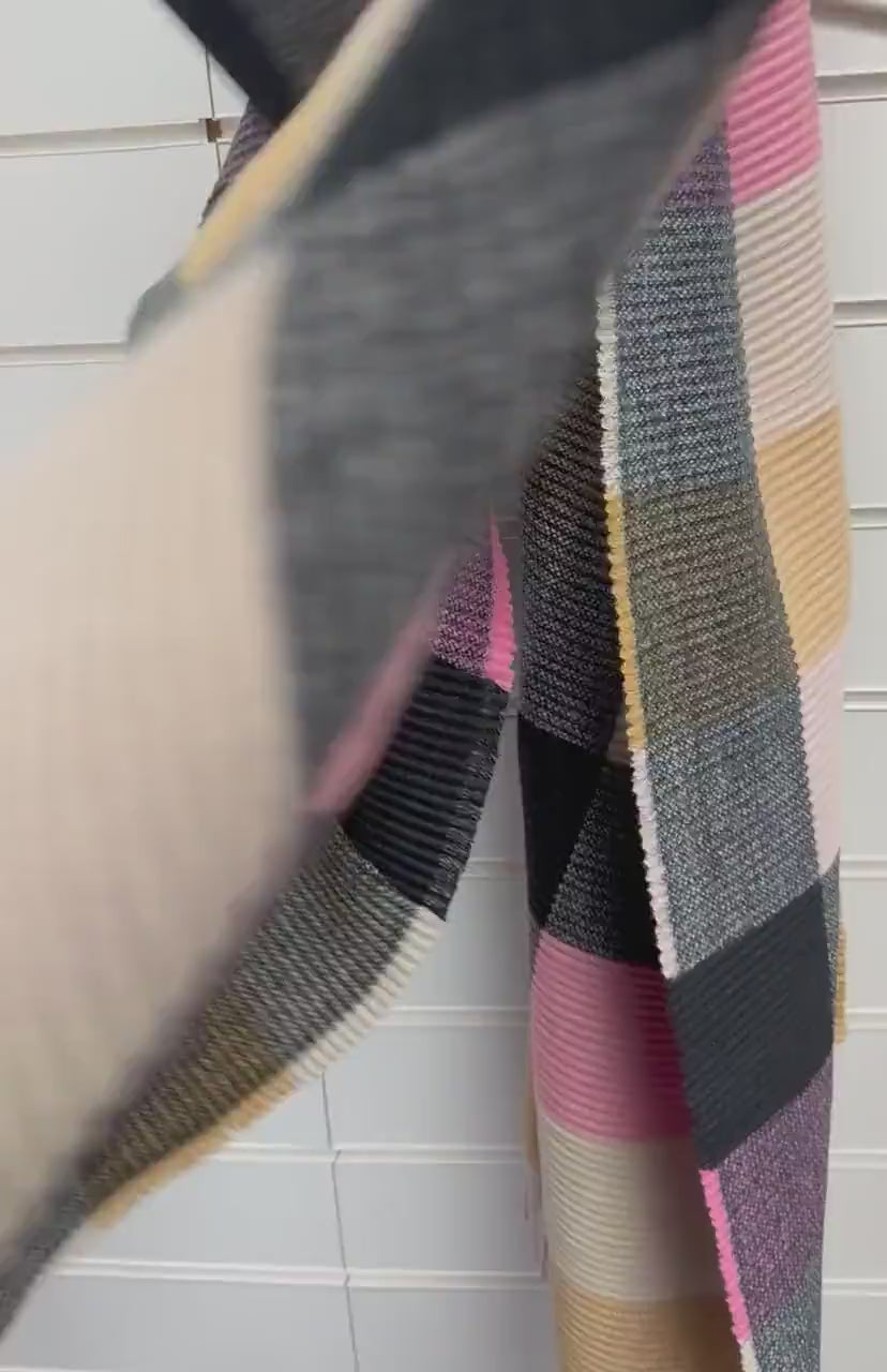 Pink Plum Beige Geometric Colour Block Pattern Winter Scarf,Ultra Soft Wrap for Women,Warm Gift for Her Birthday or Christmas