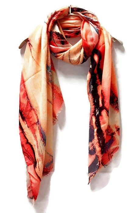 Marble Patterns Peach Pink Cashmere Blend Scarf/Spring Summer Autumn Scarf/Gifts For Her/Gifts For Women/Scarf For Women/Birthday Gifts