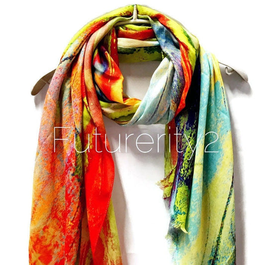 Marble Patterns Green Red Cashmere Blend Scarf/Spring Summer Autumn Scarf/Gifts For Her/Gifts For Women/Scarf For Women/Birthday Gifts