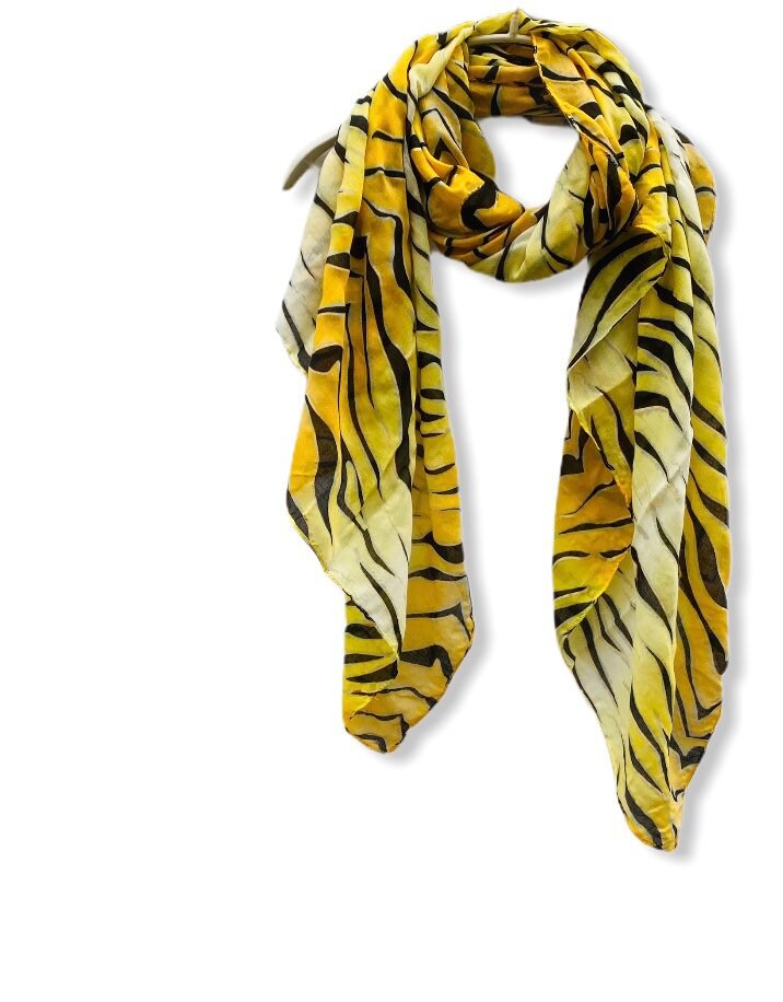 Zebra Print With Gold Accents Yellow Cotton Scarf/Spring Summer Autumn Scarf/Gifts For Her/Gifts For Mother/Scarves For Women/Christmas Gift