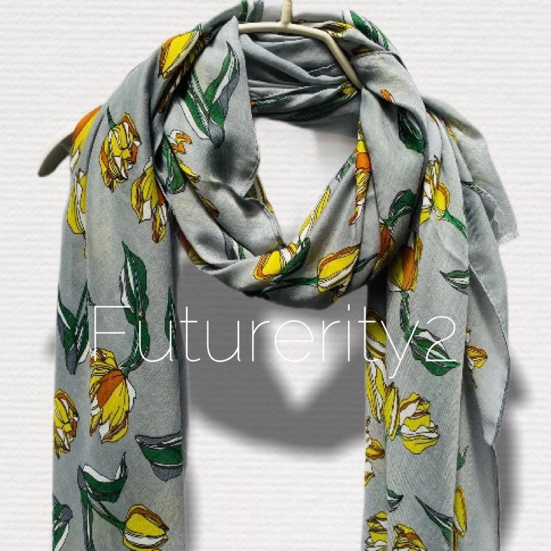 Sketched Tulips Flower Grey Cotton Scarf/Summer Scarf/Gifts For Her/Gifts For Mother/Scarves Women/Birthday Gifts/Christmas Gifts/UK Seller
