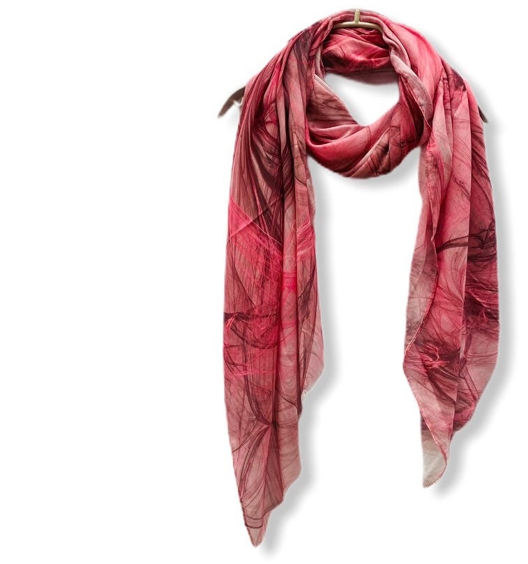 Abstract Smoke Pattern Pink Cashmere Blend Scarf