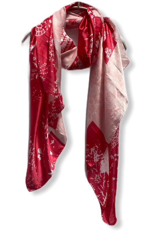 Japanese Kimono Florals Print Pink Silk Scarf/Spring Summer Autumn Scarf/Scarves Women/Gifts For Her Birthday/Gifts For Mom