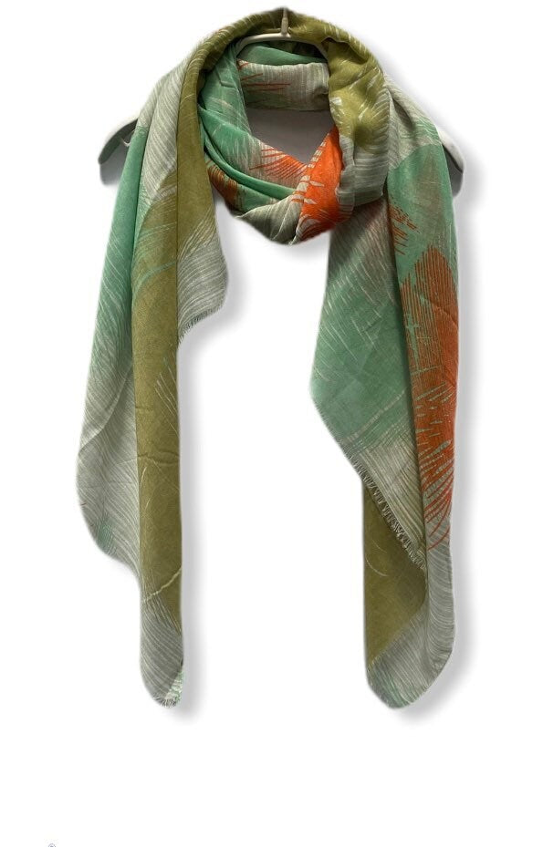 Floating Huge Feathers Cotton Scarf/Green Scarf/Scarves Women/Birthday Gifts/Spring Summer Scarf/Gifts For Her/Gifts For Mom/Christmas Gifts