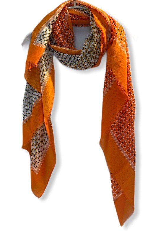 Modern Tiles Pattern Orange Cotton Scarf/Spring Summer Scarf/Gifts For Mom/Gifts For Her/Scarf Women/Birthday Gifts/Christmas Gifts