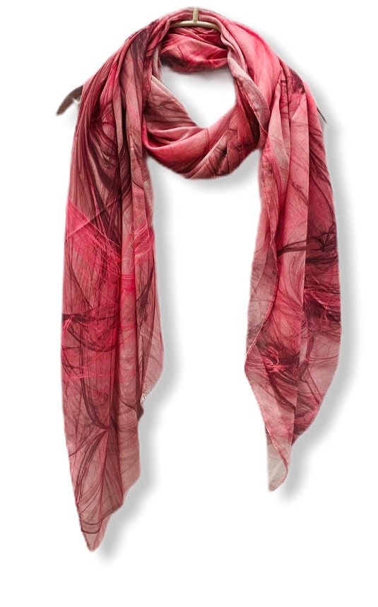 Abstract Smoke Pattern Pink Cashmere Blend Scarf