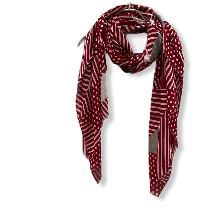 Lines And Spots Pattern Maroon Red  Cotton Scarf/Gifts For Mother/Gifts For Her/Scarves Women/Spring Summer Autumn Scarf/Birthday Gifts