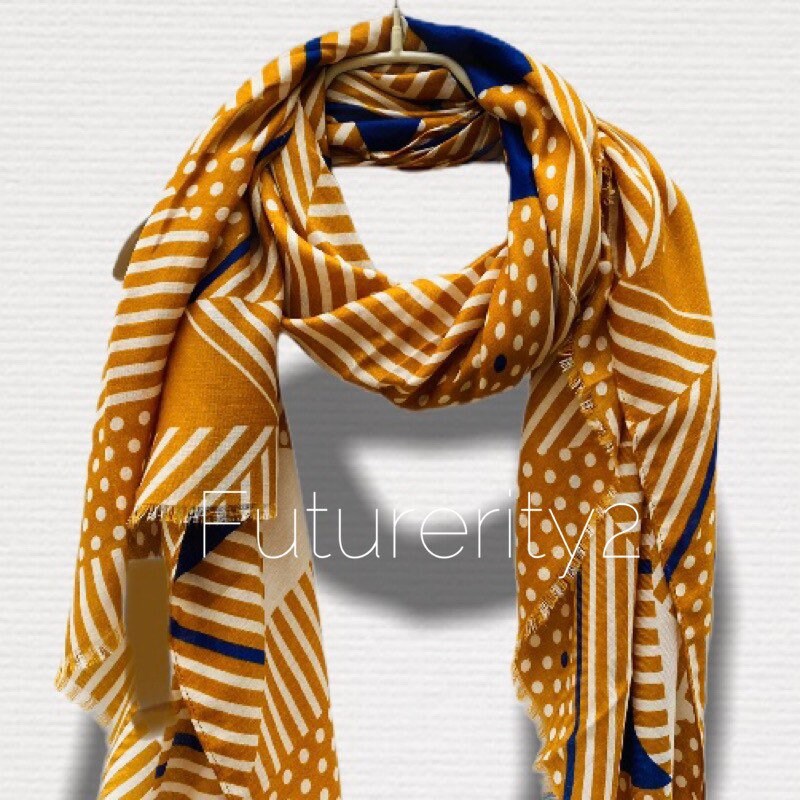 Lines And Spots Pattern Mustard Yellow Cotton Scarf/Gifts For Mother/Gifts For Her/Scarves Women/Spring Summer Autumn Scarf/Birthday Gifts