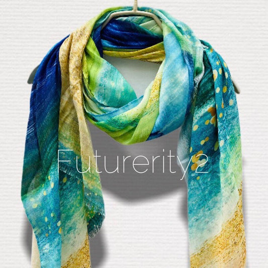 Large Brush Strokes Green Blue Cashmere Blend Scarf/Women Scarf/Spring Summer Autumn Scarf/Gifts For Mother/Gifts For Her Birthday