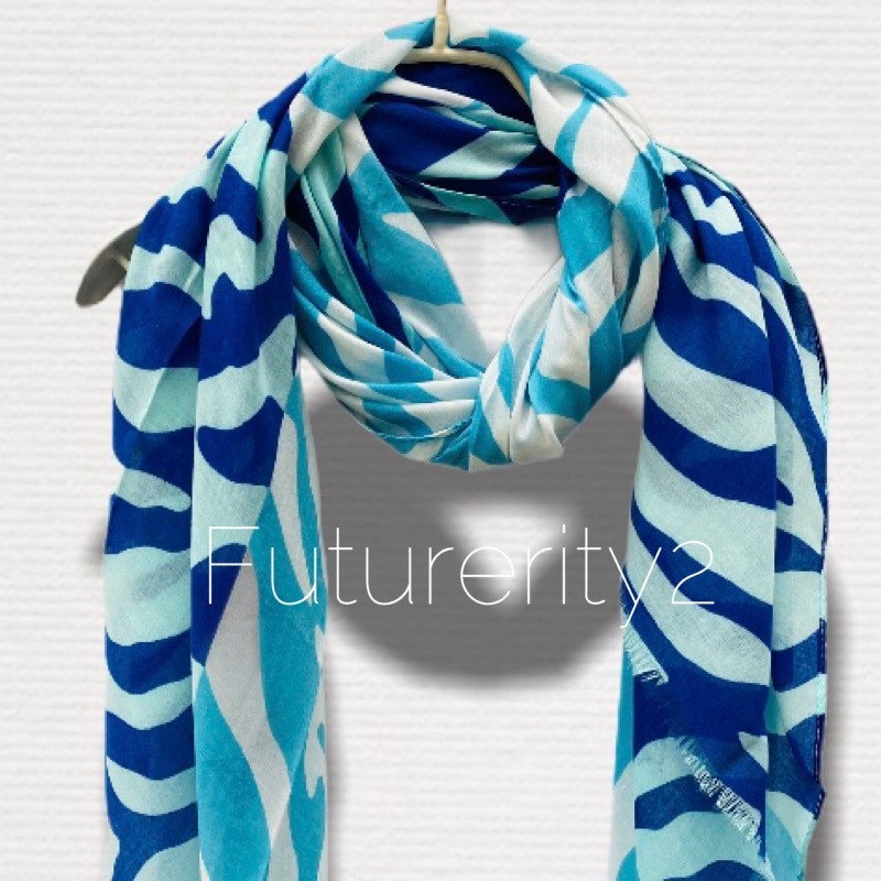 Two Toned Blue Zebra Pattern White Cotton Scarf/Summer Scarf/Scarf & Wrap/Gifts For Mom/Scarf Women/Gifts For Her Birthday/UK Seller