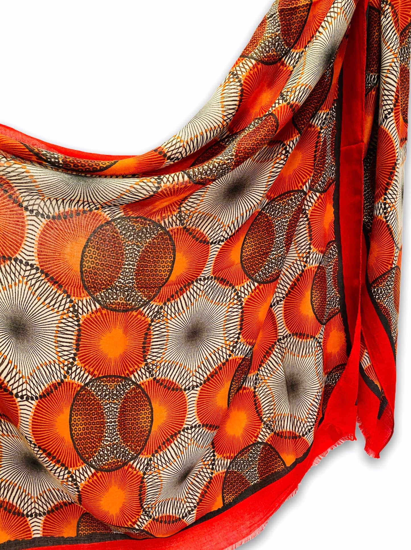 Circle Fan Pattern Orange Cotton Scarf/Scarf Women/Spring Summer Scarf/Gifts For Her/Gifts For Mum/Birthday Christmas Gifts