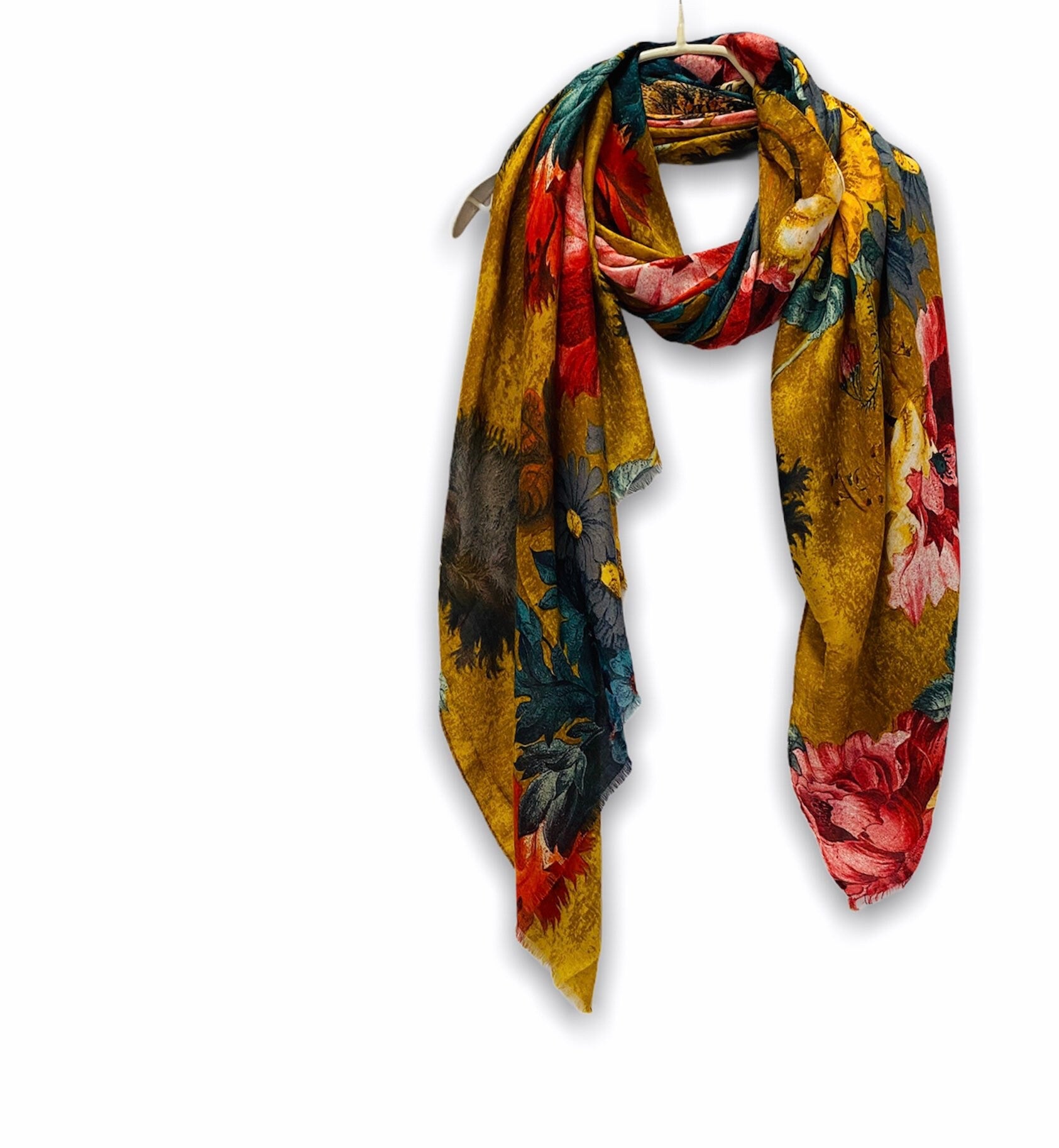Vintage Peony Flowers Bronze Cotton Scarf
