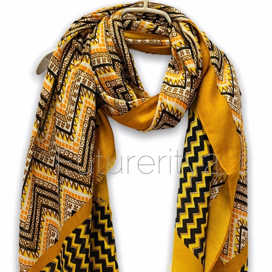 Bohemian Inspired Zigzag Pattern Yellow Cotton Scarf/Summer Scarf/Gifts For Her/Gifts For Mum/Scarf Women/Birthday Christmas Gifts/UK Seller