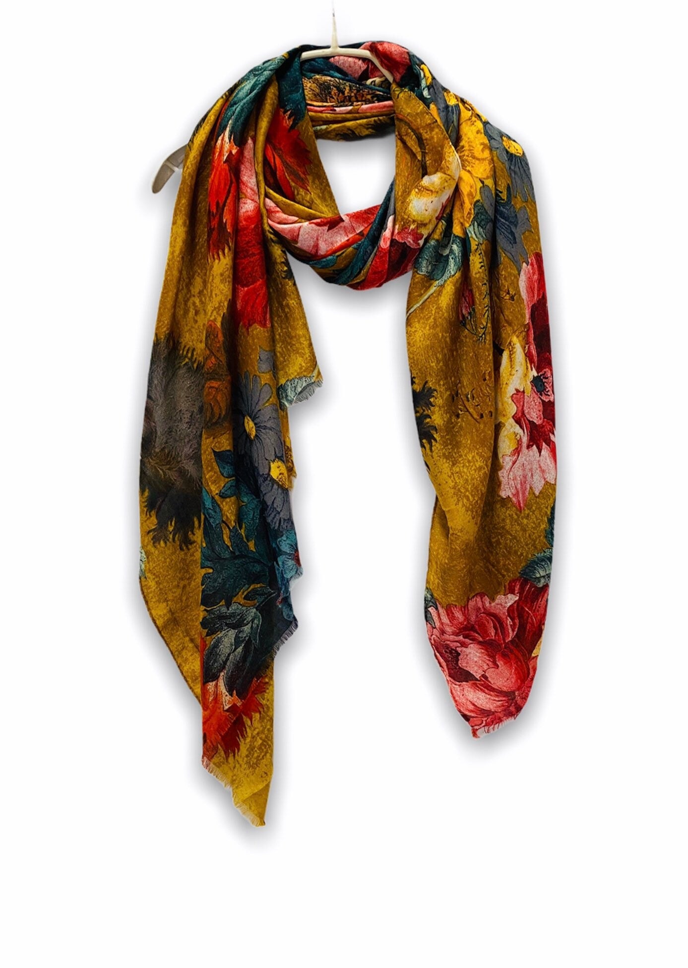 Vintage Peony Flowers Bronze Cotton Scarf