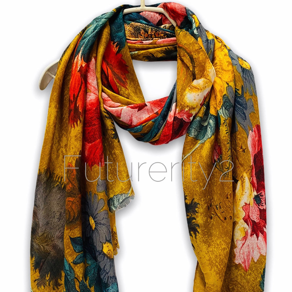 Vintage Peony Flowers Bronze Cotton Scarf