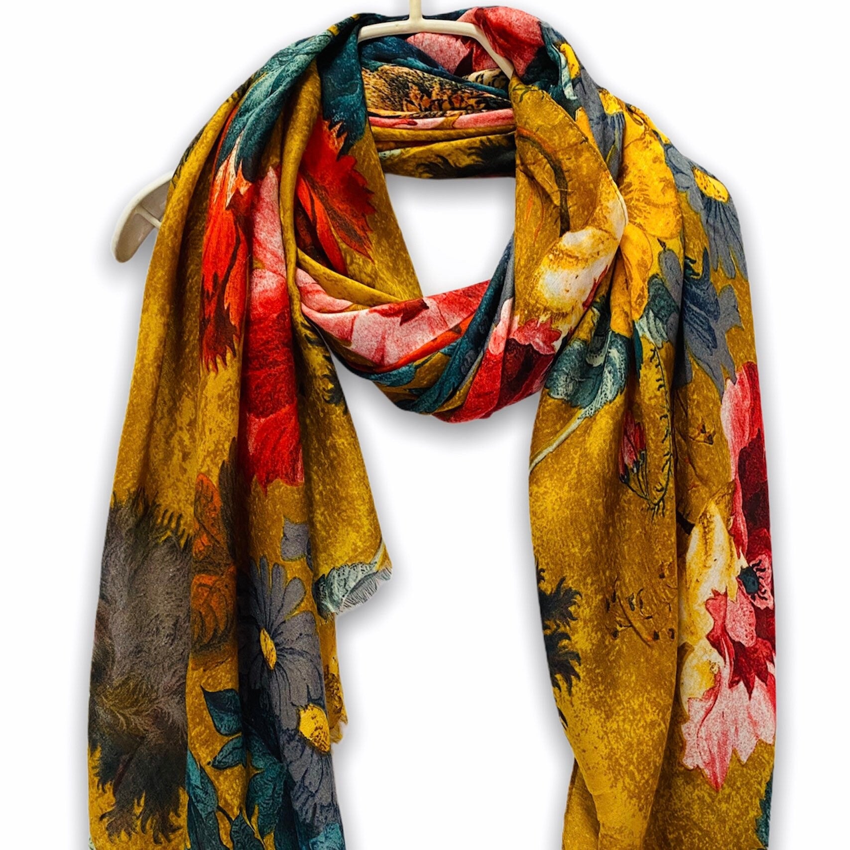 Vintage Peony Flowers Bronze Cotton Scarf
