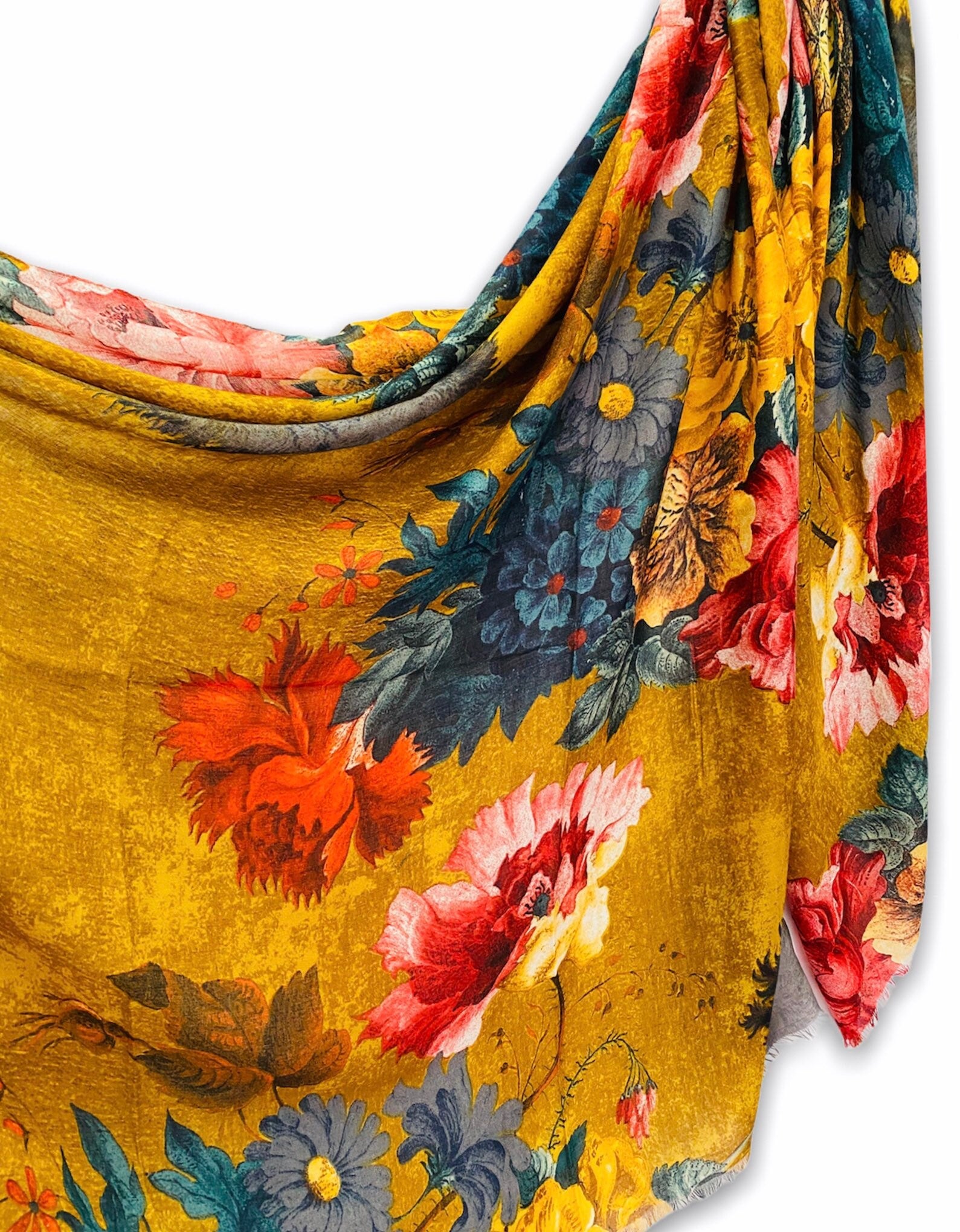 Vintage Peony Flowers Bronze Cotton Scarf