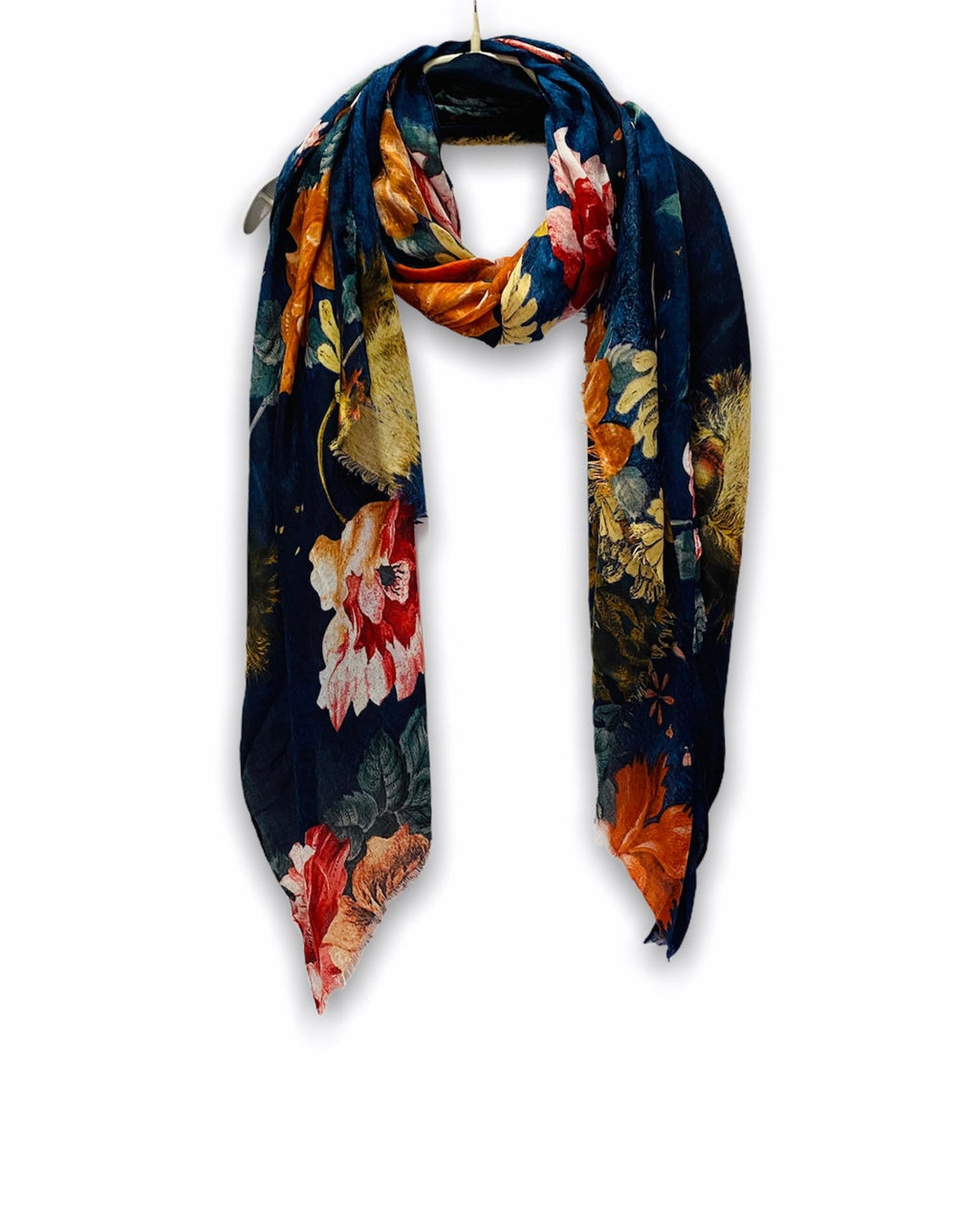 Vintage Peony Flowers Blue Cotton Scarf