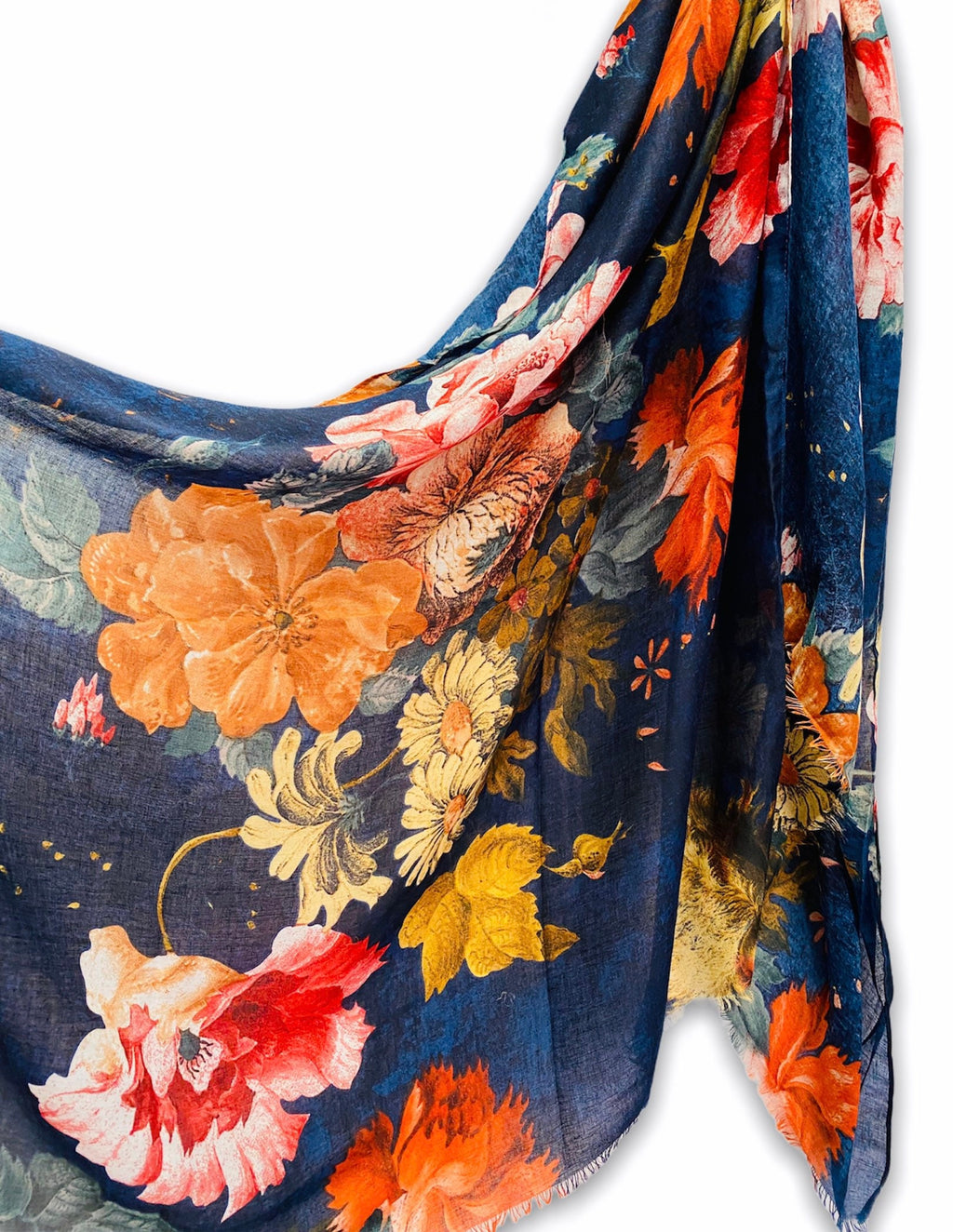 Vintage Peony Flowers Blue Cotton Scarf