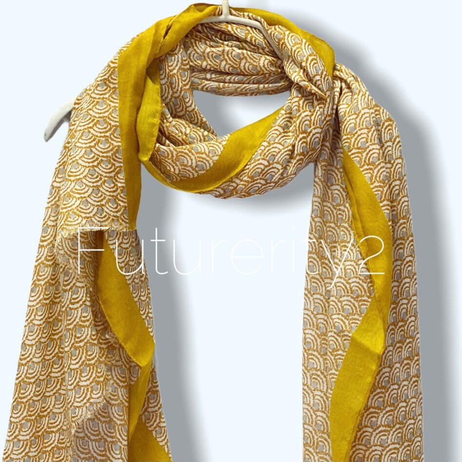 Fish Scales Pattern With Yellow Trim Cotton Scarf/Spring Summer Scarf/Gifts For Mom/Gifts For Her/Scarf Women/Birthday Christmas Gifts
