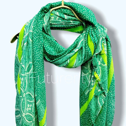 Paisleys With Green Tassels Green Cotton Scarf/Spring Summer Autumn Scarf/Gifts For Her/Gifts For Mom/Scarf Women/Birthday Christmas Gifts