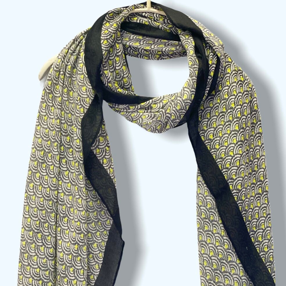 Fish Scales Pattern With Black Trim Cotton Scarf/Spring Summer Scarf/Gifts For Mom/Gifts For Her/Scarf Women/Birthday Christmas Gifts