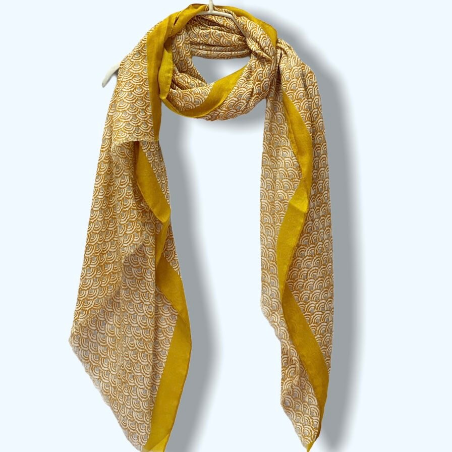 Fish Scales Pattern With Yellow Trim Cotton Scarf/Spring Summer Scarf/Gifts For Mom/Gifts For Her/Scarf Women/Birthday Christmas Gifts