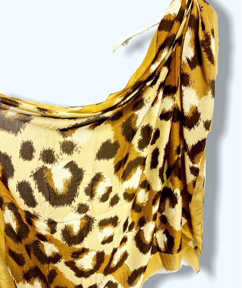Sketched Leopard Pattern Brown Cotton Scarf/Scarf Women/Spring Summer Scarf/Gifts For Her/Gifts For Mom/Birthday Christmas Gifts/UK Seller