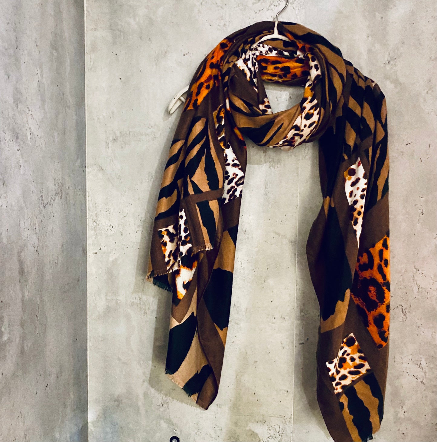 Wild Animal Skin Pattern Brown Beige Cotton Scarf/Autumn Scarf/Winter Scarf/Scarf Women/UK Seller/Gifts For Her Birthday/Gifts For Mom