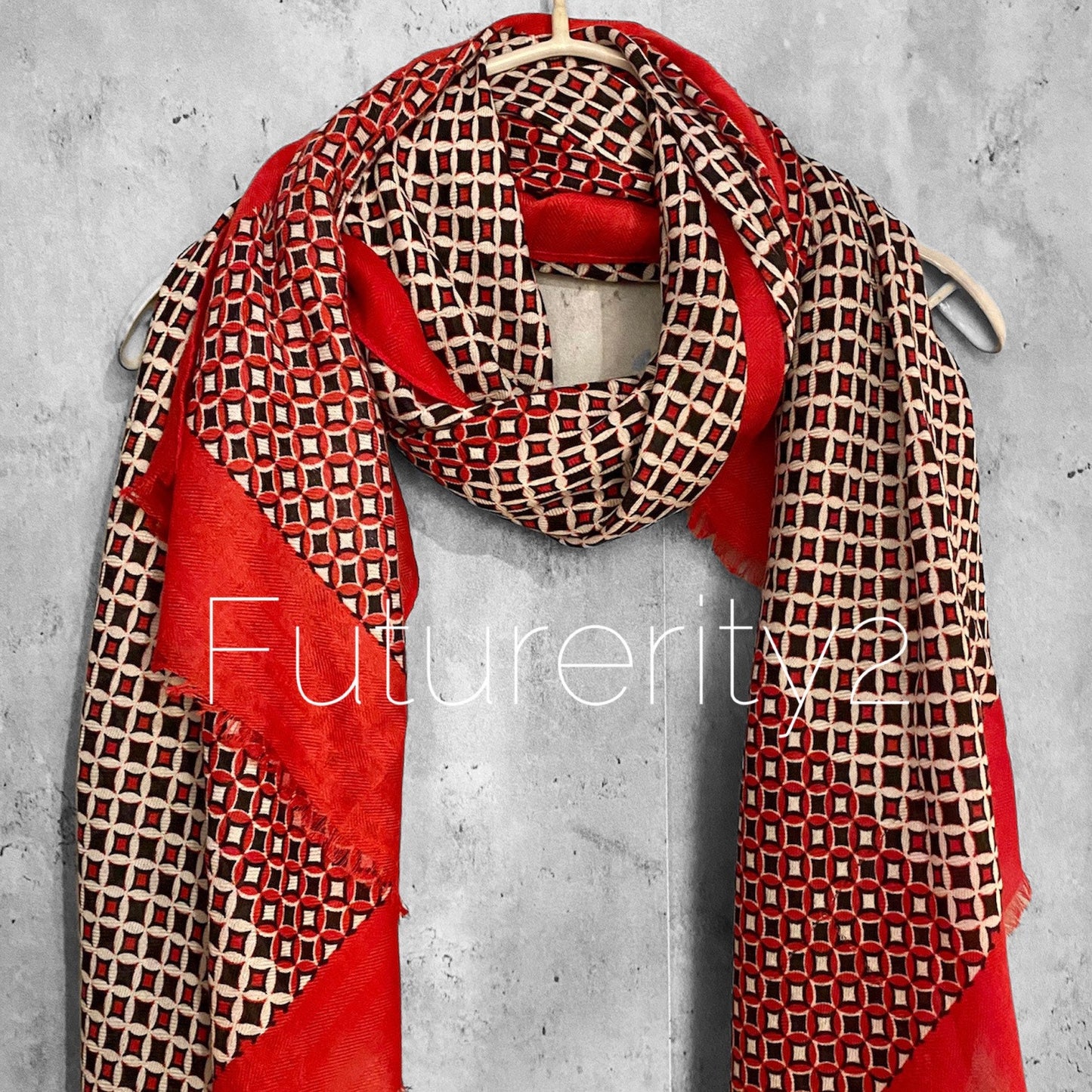 Retro inspired Victor Geo Pattern Red Cotton Scarf/Autumn Winter Scarf/Scarf Women/Gifts For Her Birthday/UK Seller/Christmas Gifts
