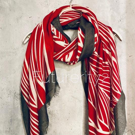 Leafs Vein Pattern With Grey Trim Maroon Red Cotton Scarf/Summer Autumn Scarf/Gifts For Mom/Scarf Women/Gifts For Her Birthday/UK Seller