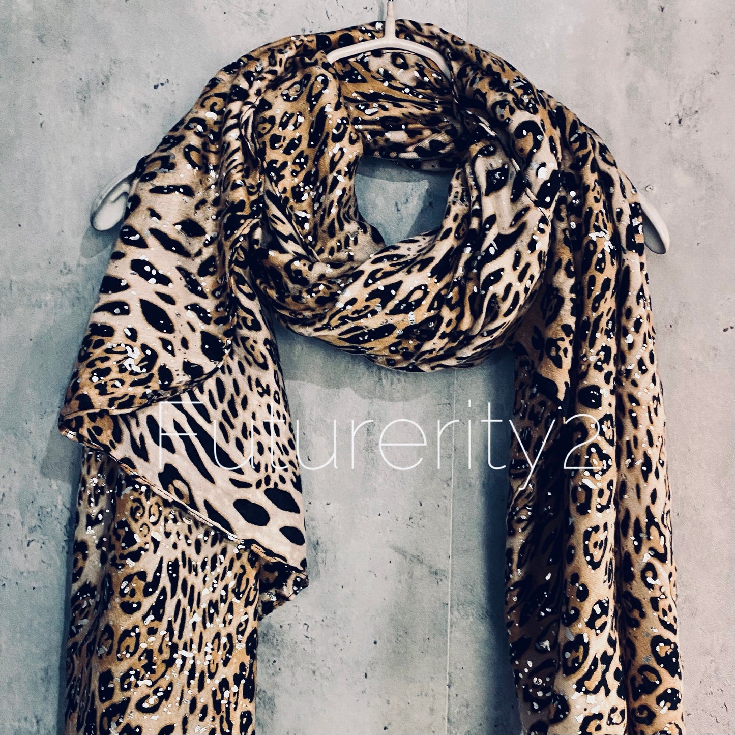 Glitter Leopard Pattern Beige Cotton Scarf/Summer Autumn Winter Scarf/Gifts For Mom/Scarf Women/Scarf For Her Birthday Christmas/UK Seller