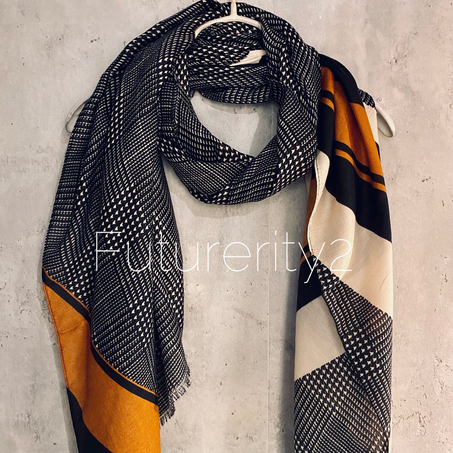 Plaid Pattern With Brown Trim Black Cotton Scarf/Summer Autumn Scarf/Gifts For Mom/Gifts For Her Birthday Christmas/Scarf Women/UK Seller
