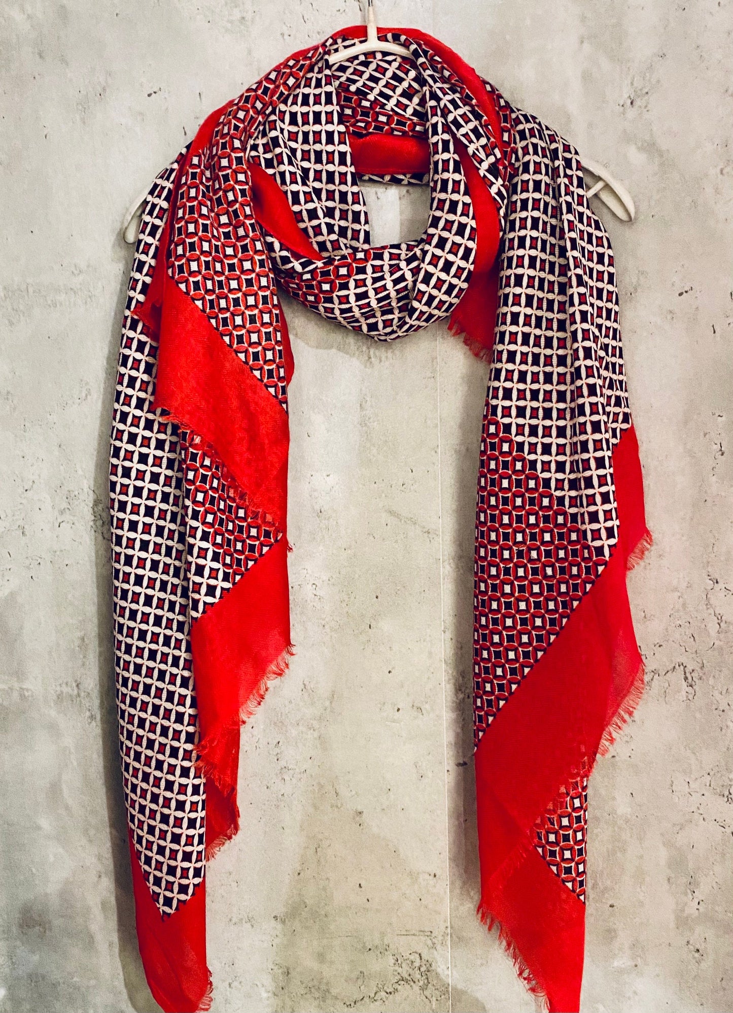 Retro inspired Victor Geo Pattern Red Cotton Scarf/Autumn Winter Scarf/Scarf Women/Gifts For Her Birthday/UK Seller/Christmas Gifts