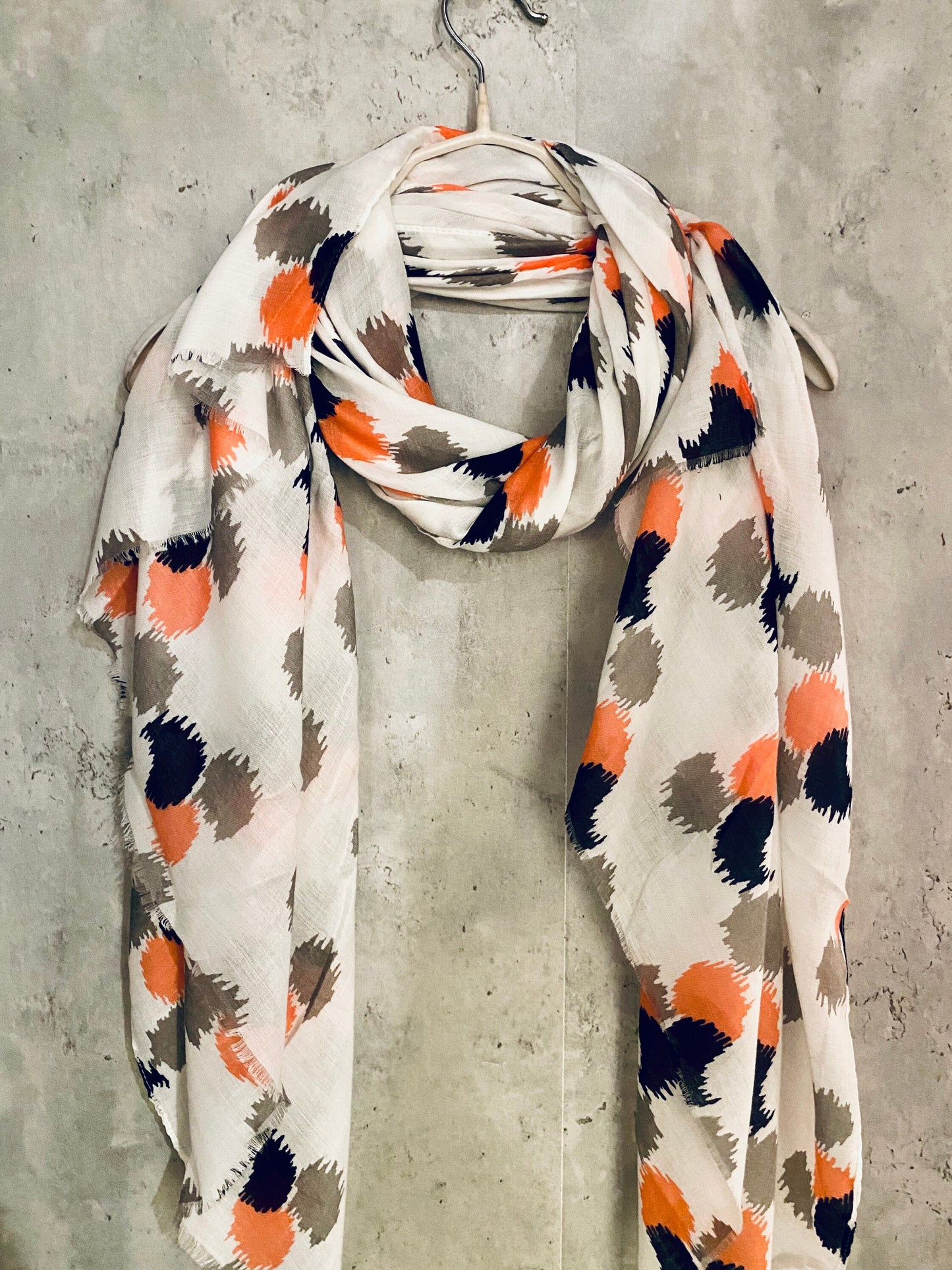 Spotty Ikat Orange White Cotton Scarf/Spring Summer Scarf/Gifts For Mom/UK Seller/Scarf Women/Gifts For Her Birthday Christmas