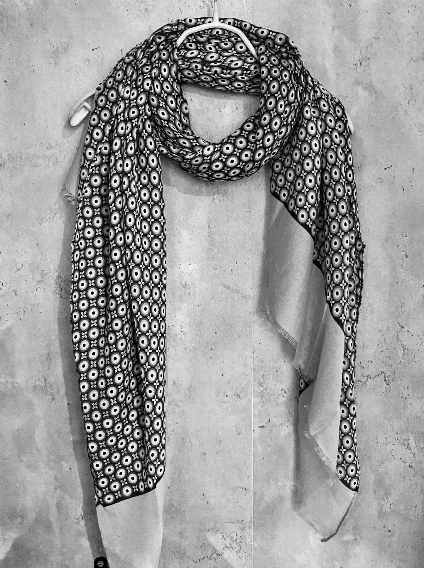 Retro Geo Seamless Dots Pattern Grey Cotton Scarf/Summer Autumn Scarf/Gifts For Mom/Scarf Women/UK Seller/Gifts For Her Birthday Christmas
