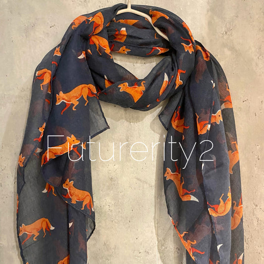Cute Fox’s Pattern Light Blue Cotton Scarf/Spring Summer Autumn Scarf/Gift For Mother/Scarf Women/Gifts For Her Birthday Christmas/UK Seller