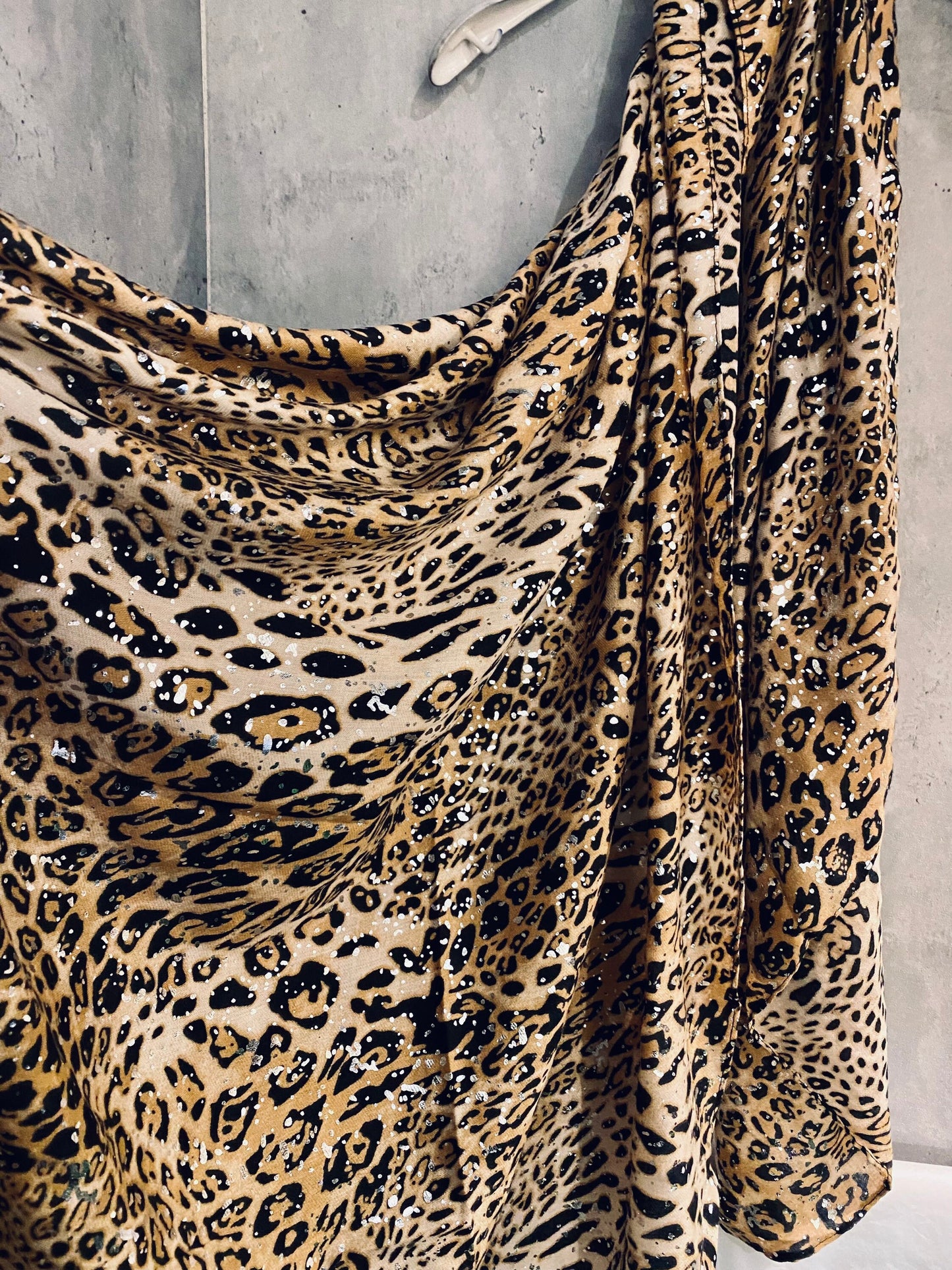 Glitter Leopard Pattern Beige Cotton Scarf/Summer Autumn Winter Scarf/Gifts For Mom/Scarf Women/Scarf For Her Birthday Christmas/UK Seller