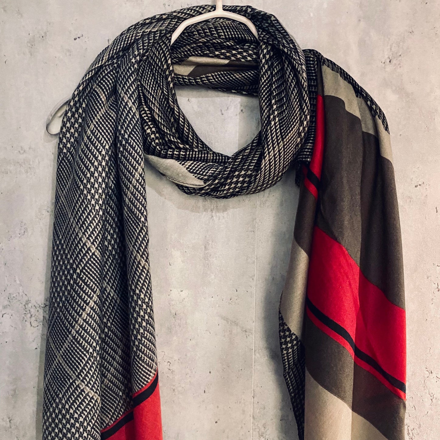 Plaid Pattern With Red Trim Grey Cotton Scarf/Summer Autumn Scarf/Gifts For Mom/Gifts For Her Birthday Christmas/Scarf Women/UK Seller