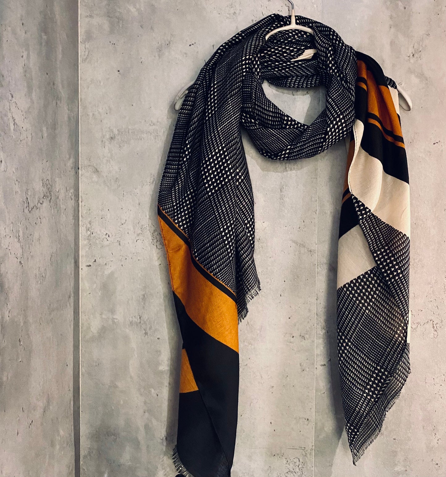 Plaid Pattern With Brown Trim Black Cotton Scarf/Summer Autumn Scarf/Gifts For Mom/Gifts For Her Birthday Christmas/Scarf Women/UK Seller