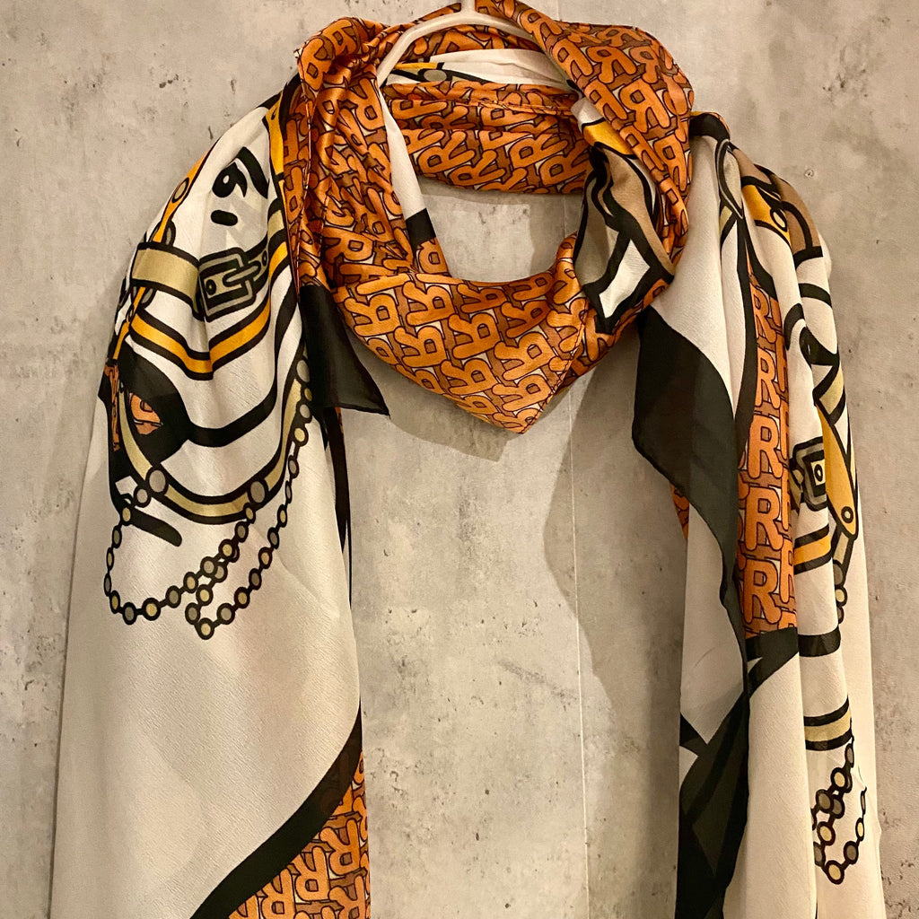 Beautifully handcrafted Unicorn Pattern Brown Silk Blend Scarf