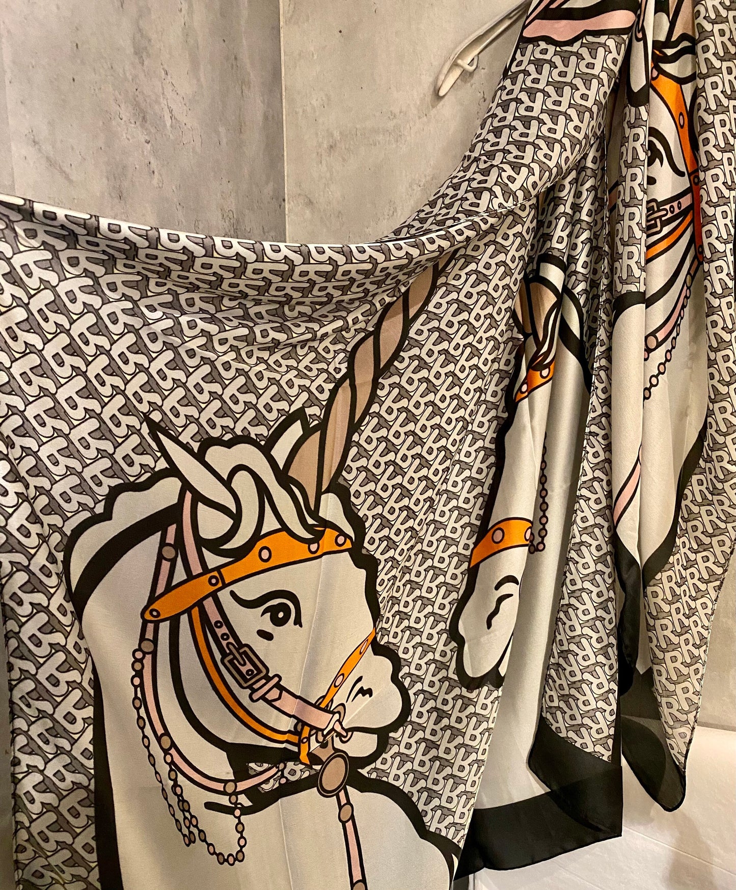 Beautifully handcrafted Unicorn Pattern Grey Silk Blend Scarf