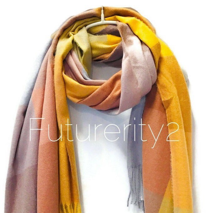 Blocks Pattern Yellow Beige Cashmere Blend Scarf/Winter Autumn Scarf/Gifts For Mother/Gifts For Her/Scarves Women/Christmas Birthday Gifts